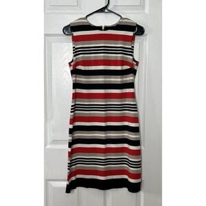 Calvin Klein Womens 4 Sleeveless Sheath Dress Striped‎ Black Red Career Zip Back